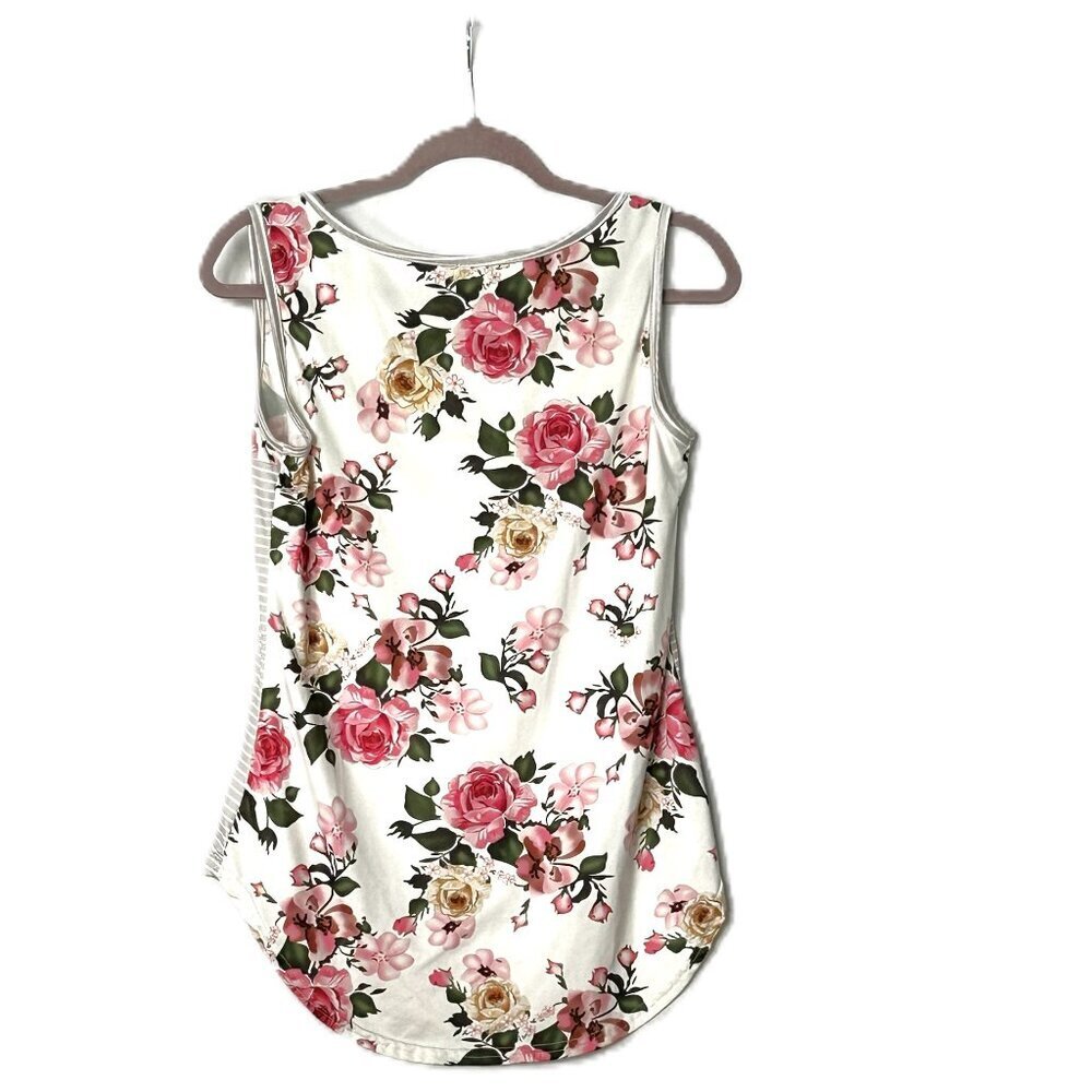 White and Gray Striped Floral Tank Top In Size Medium - Picture 3 of 4